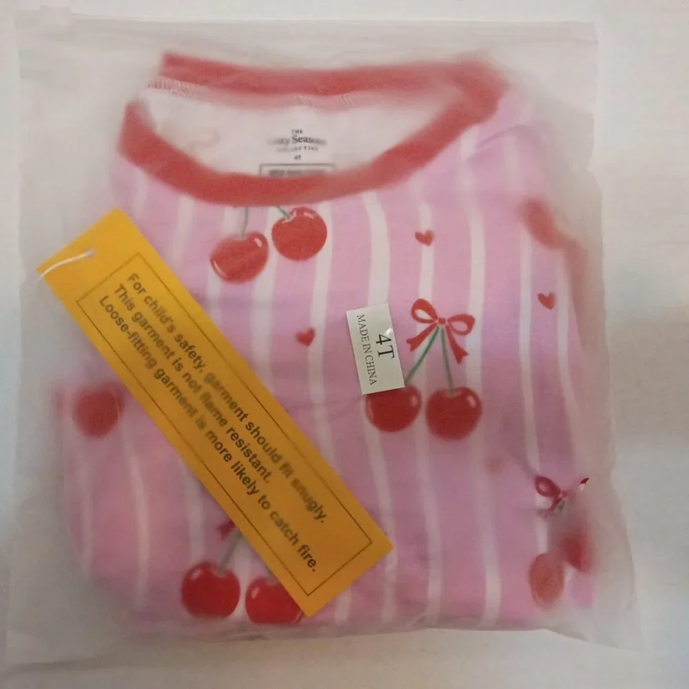 Cherry Hearts Bamboo Toddler Pajamas 4T | Cherry Print 2-Piece Set NWT